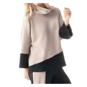 NEW PURE ESSENCE two tone casual pullover top in tan/black